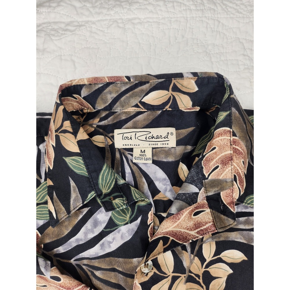 Tori Richard Mens Med Honolulu Aloha 100% Cotton Lawn Hawaiian Palm Leaf Shirt - Picture 4 of 8